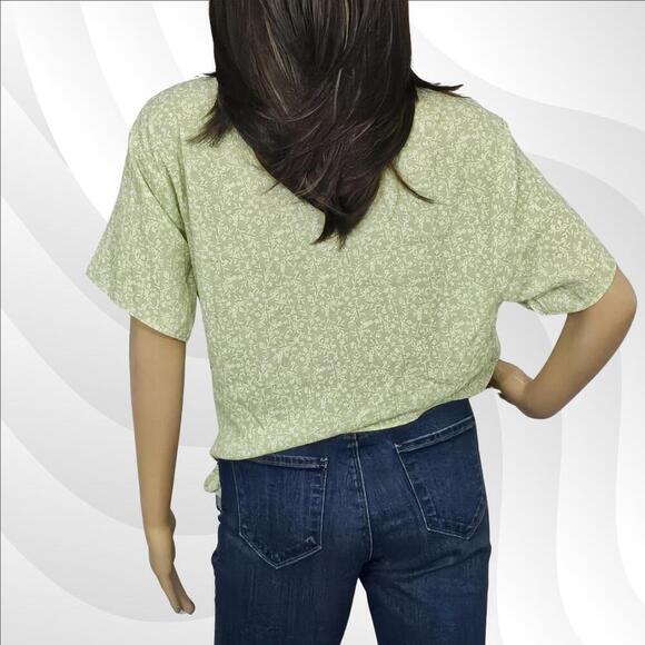2/$30 NWOT Lush Sage Green Floral Faux Wrap Blouse Size L - Picture 2 of 5